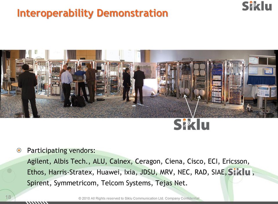 , ALU, Calnex, Ceragon, Ciena, Cisco, ECI, Ericsson, Ethos,