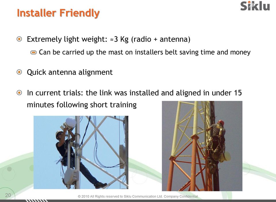 time and money Quick antenna alignment In current trials: the