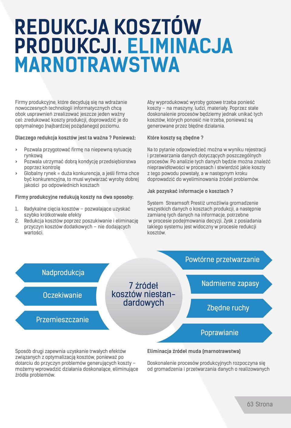 produkcji, doprowadzić je do optymalnego (najbardziej pożądanego) poziomu. Dlaczego redukcja kosztów jest ta ważna?