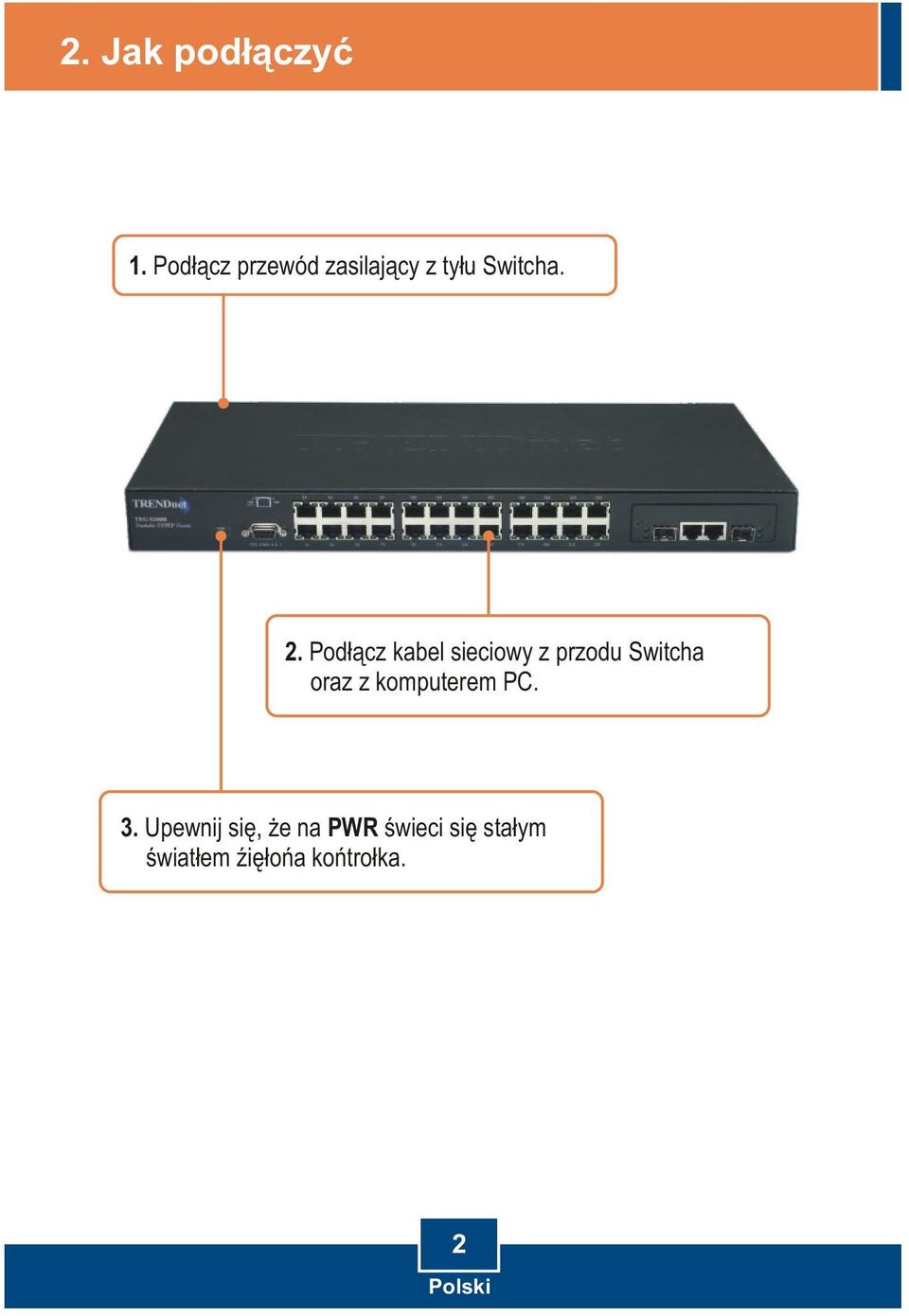 Pod³¹cz kabel sieciowy z przodu Switcha oraz z