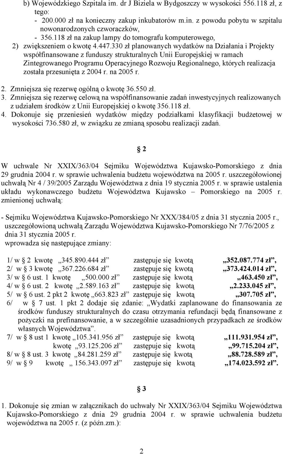 330 zł planowanych wydatków na Działania i Projekty współfinansowane z funduszy strukturalnych Unii Europejskiej w ramach Zintegrowanego Programu Operacyjnego Rozwoju Regionalnego, których realizacja