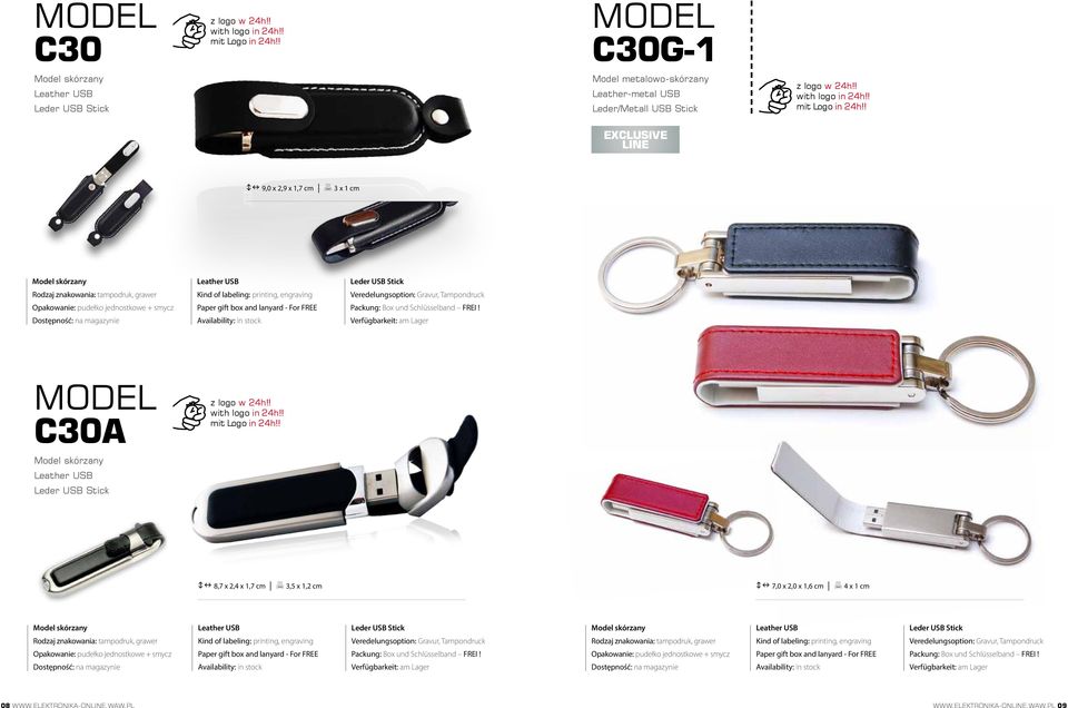 on 8,7 x 2,4 x 1,7 cm 3,5 x 1,2 cm on 7,0 x 2,0 x 1,6 cm 4 x 1 cm Model skórzany Leather USB Leder USB Stick Model skórzany Leather USB Leder USB