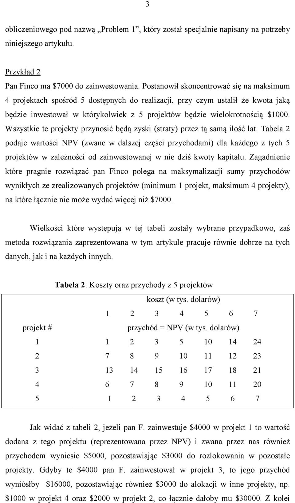 Wszyskie e projeky przynosić będą zyski (sray) przez ą samą ilość la.