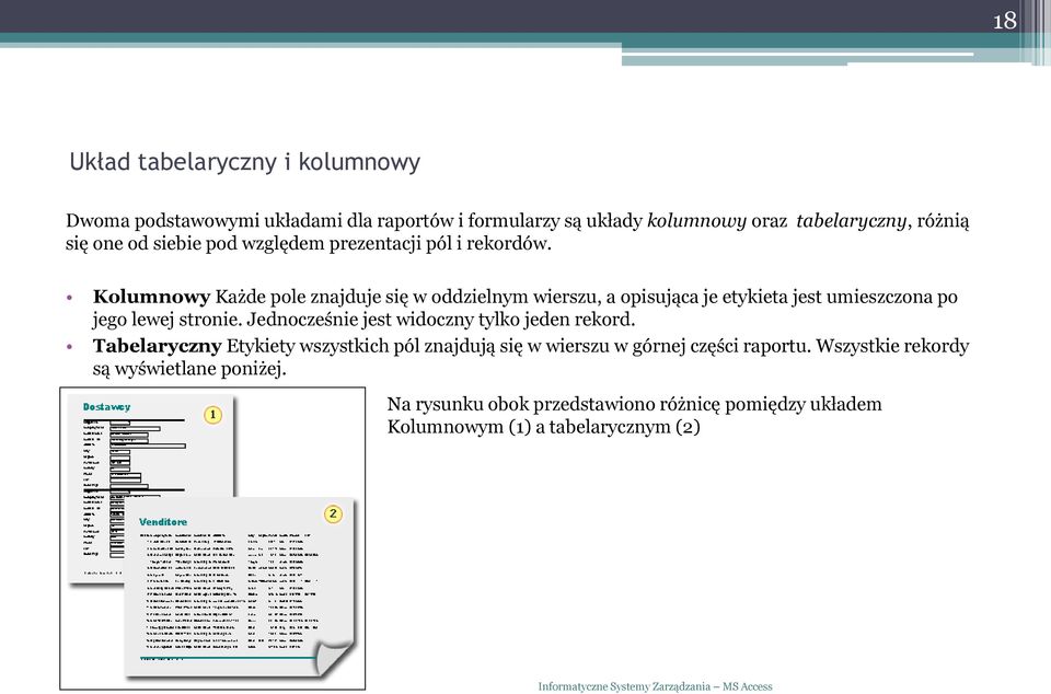 Kolumnowy Każde pole znajduje się w oddzielnym wierszu, a opisująca je etykieta jest umieszczona po jego lewej stronie.