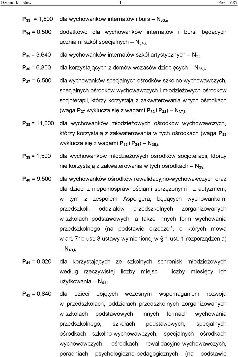 szkół artystycznych 35,i, P 36 = 6,300 dla korzystających z domów wczasów dziecięcych 36,i, P 37 = 6,500 dla wychowanków specjalnych ośrodków szkolno-wychowawczych, specjalnych ośrodków wychowawczych