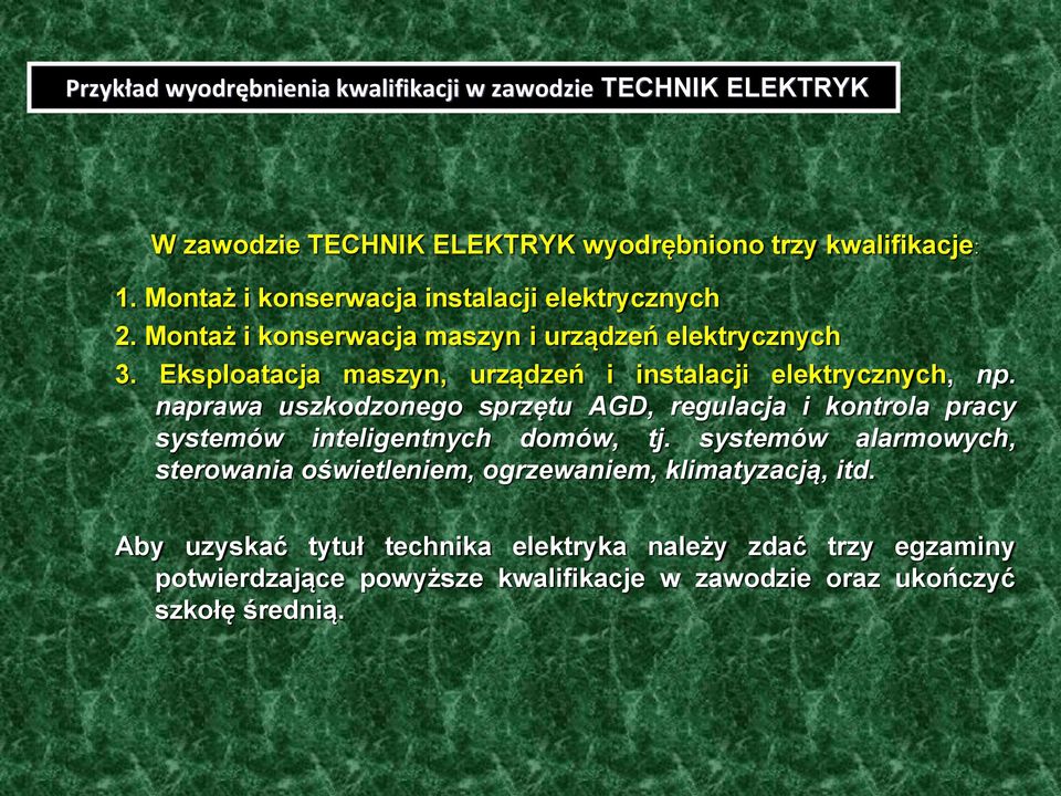 Eksploatacja maszyn, urządzeń i instalacji elektrycznych, np.