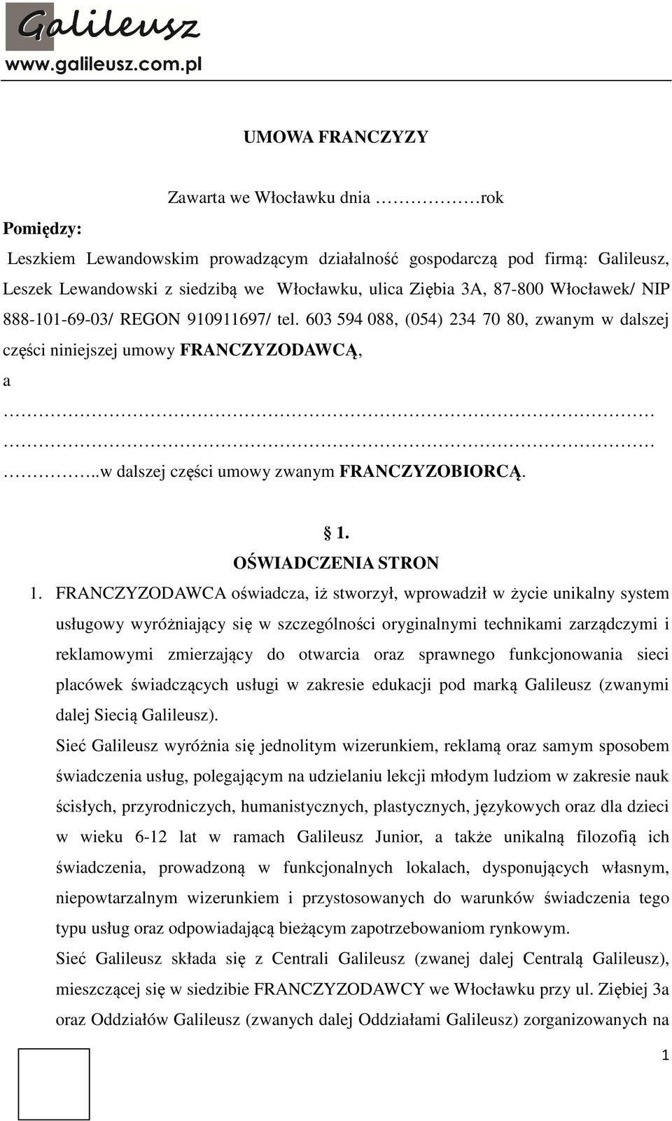 OŚWIADCZENIA STRON 1.