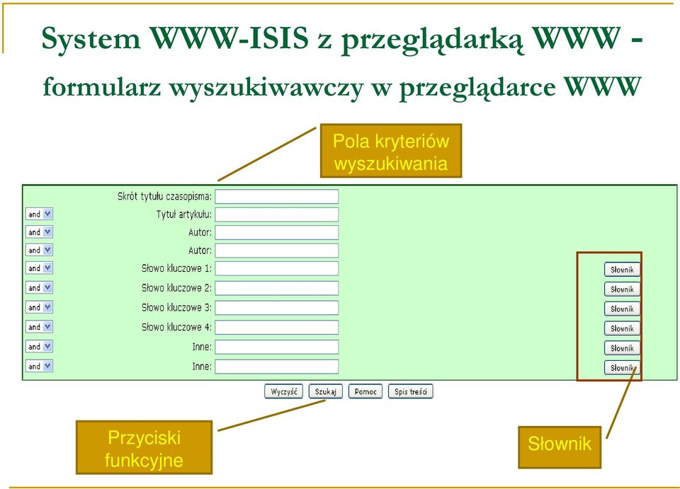 przeglądarce WWW Pola kryteriów