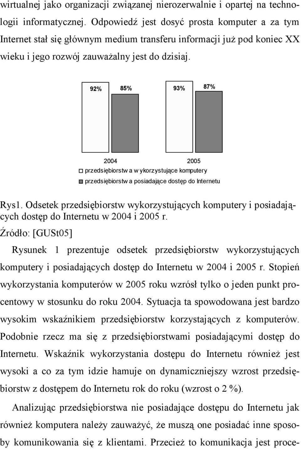 92% 85% 93% 87% 2004 2005 przedsiębiorstw a w ykorzystujące komputery przedsiębiorstw a posiadające dostęp do Internetu Rys1.