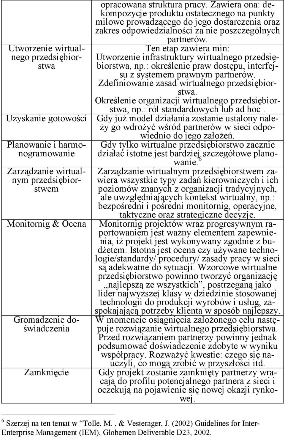 Ten etap zawiera min: Utworzenie infrastruktury wirtualnego przedsiębiorstwa, np.: określenie praw dostępu, interfejsu z systemem prawnym partnerów. Zdefiniowanie zasad wirtualnego przedsiębiorstwa.