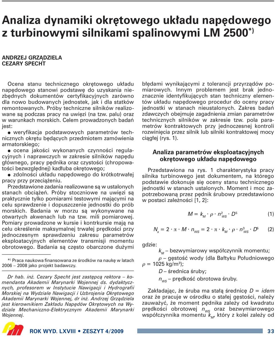 palu) oraz w warunkach morskich.