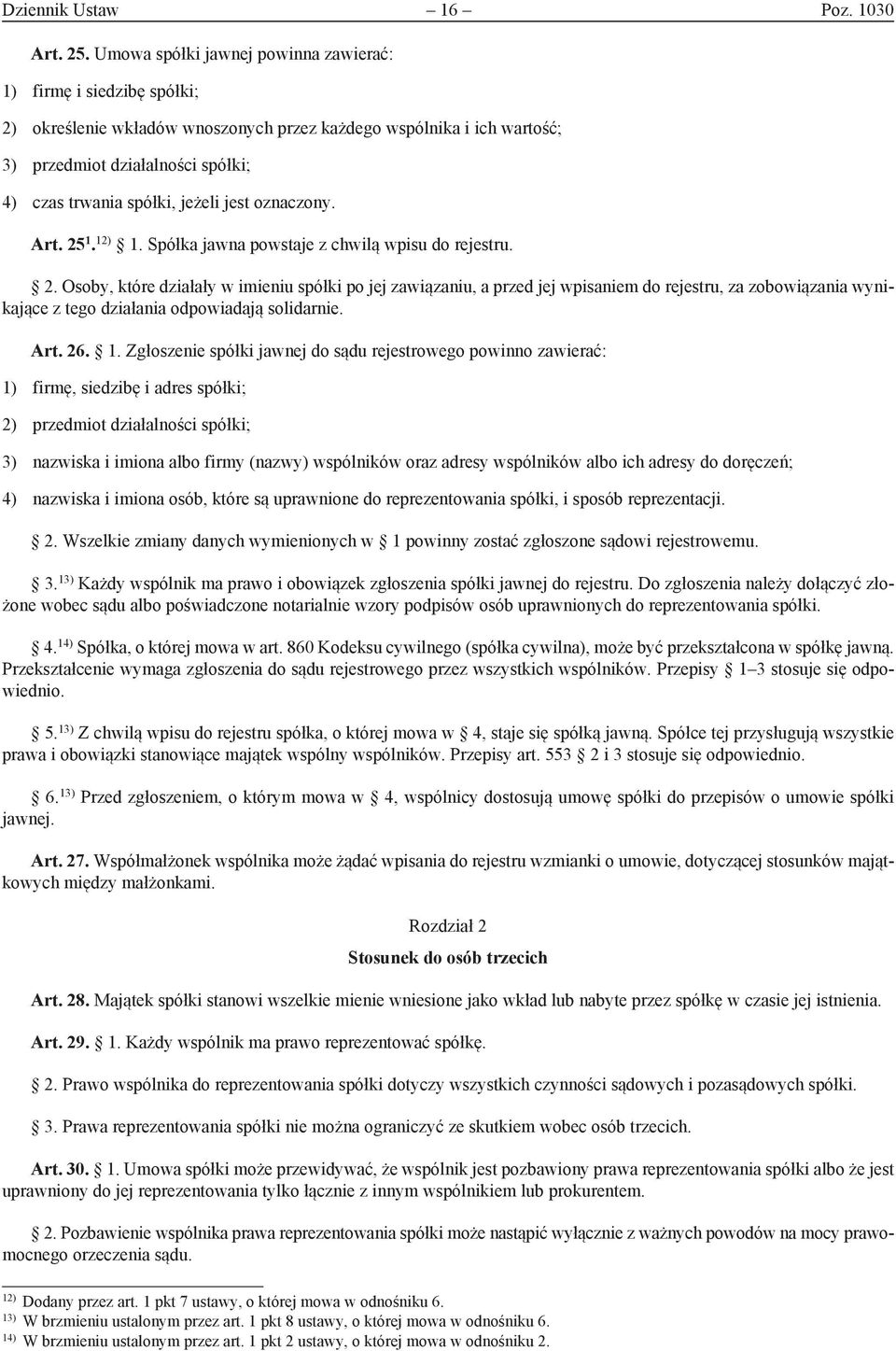 jeżeli jest oznaczony. Art. 25 1. 12) 1. Spółka jawna powstaje z chwilą wpisu do rejestru. 2. Osoby, które działały w imieniu spółki po jej zawiązaniu, a przed jej wpisaniem do rejestru, za zobowiązania wynikające z tego działania odpowiadają solidarnie.