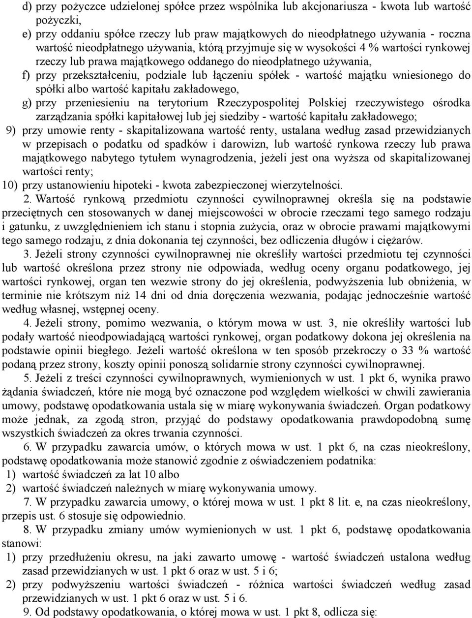 wartość majątku wniesionego do spółki albo wartość kapitału zakładowego, g) przy przeniesieniu na terytorium Rzeczypospolitej Polskiej rzeczywistego ośrodka zarządzania spółki kapitałowej lub jej