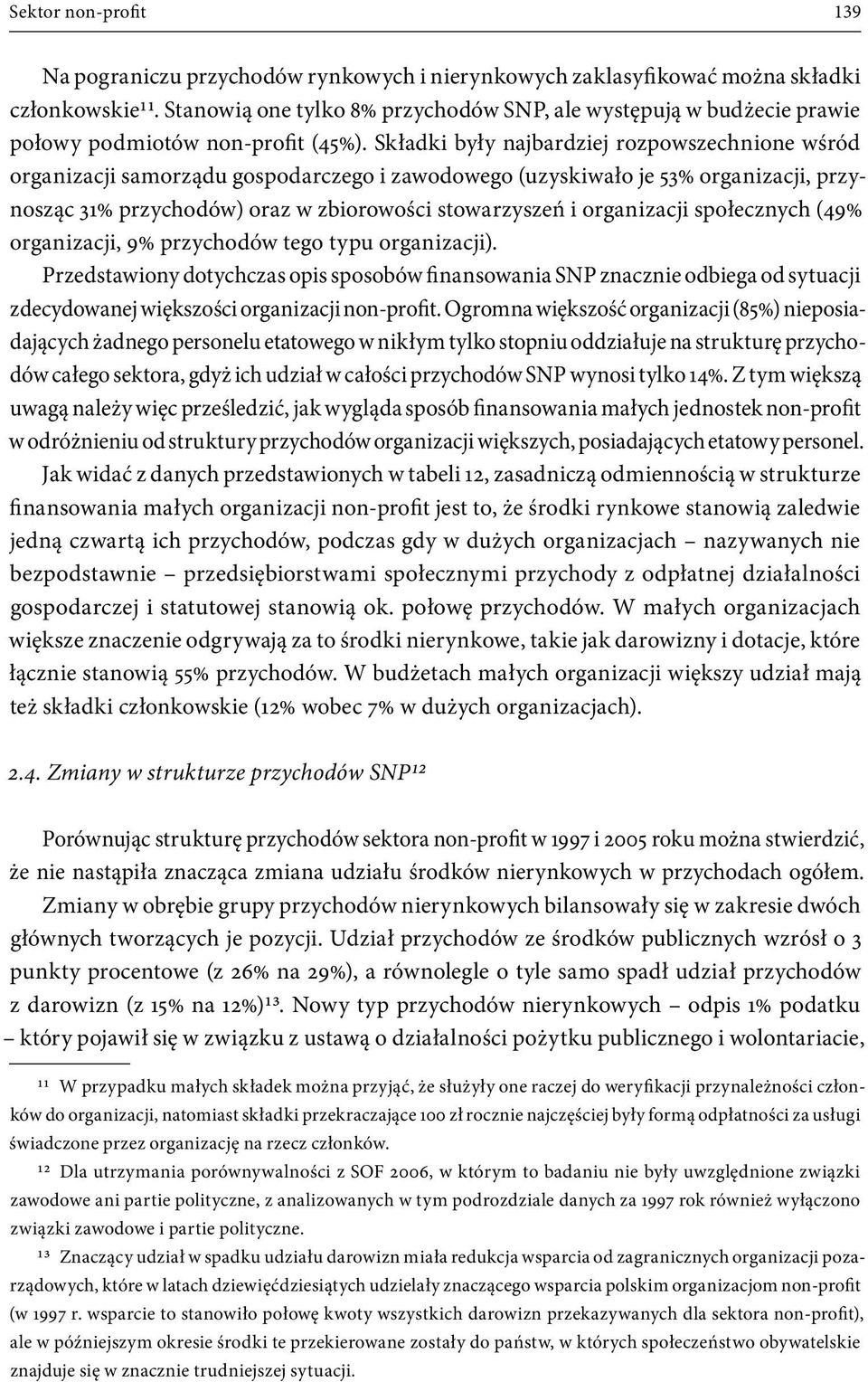 Składki były najbardziej rozpowszechnione wśród organizacji samorządu gospodarczego i zawodowego (uzyskiwało je 53% organizacji, przynosząc 31% przychodów) oraz w zbiorowości stowarzyszeń i