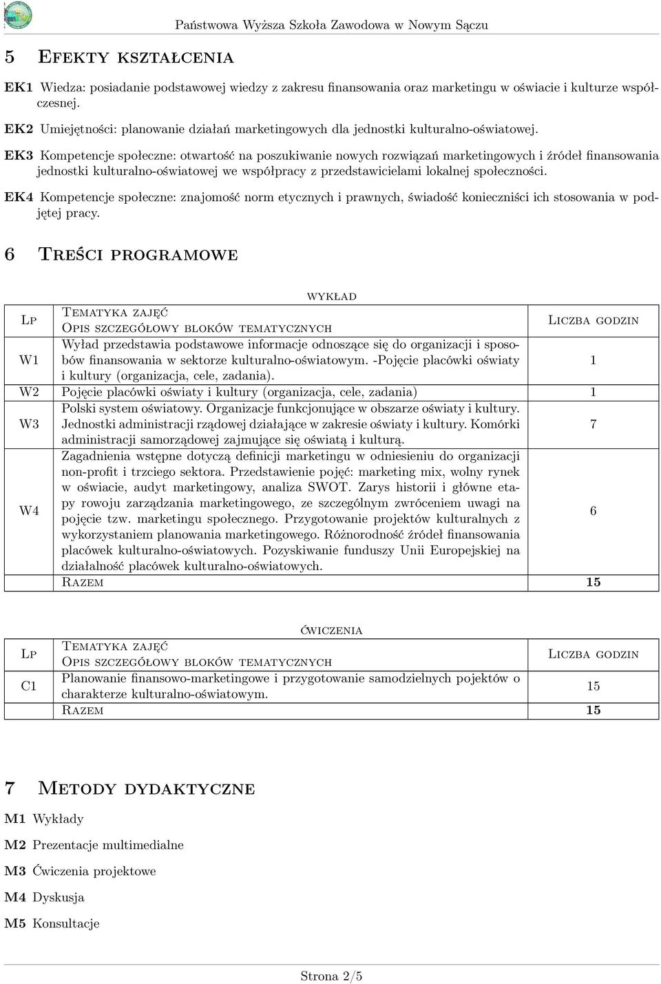 EK3 Kompetencje społeczne: otwartość na poszukiwanie nowych rozwiązań marketingowych i źródeł finansowania jednostki kulturalno-oświatowej we współpracy z przedstawicielami lokalnej społeczności.