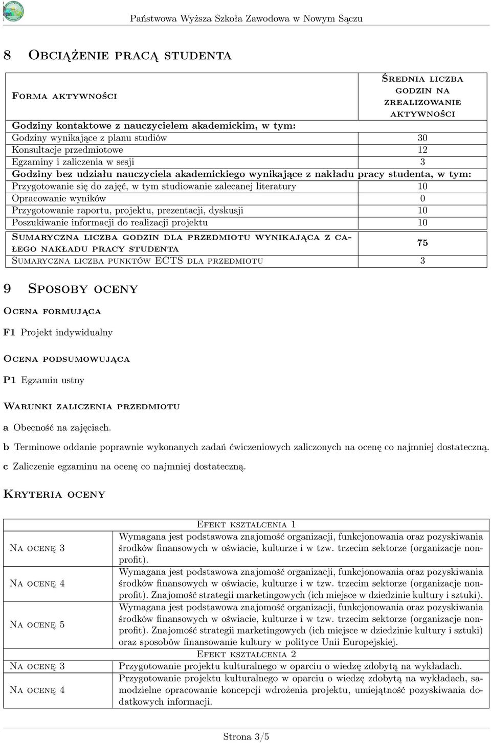 literatury 10 Opracowanie wyników 0 Przygotowanie raportu, projektu, prezentacji, dyskusji 10 Poszukiwanie informacji do realizacji projektu 10 Sumaryczna liczba godzin dla przedmiotu wynikająca z