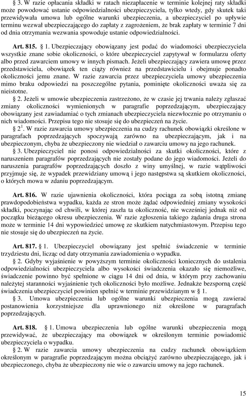 odpowiedzialności. Art. 815. 1.