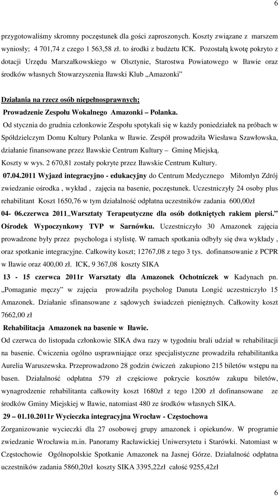 niepełnosprawnych; Prowadzenie Zespołu Wokalnego Amazonki Polanka.