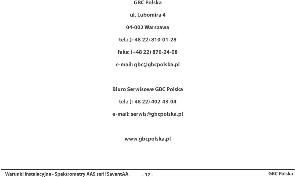 gbc@gbcpolska.pl Biuro Serwisowe GBC Polska tel.