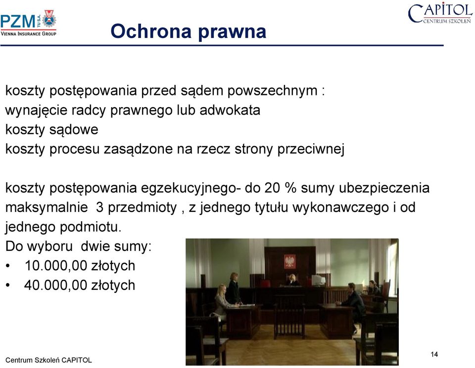 postępowania egzekucyjnego- do 20 % sumy ubezpieczenia maksymalnie 3 przedmioty, z jednego