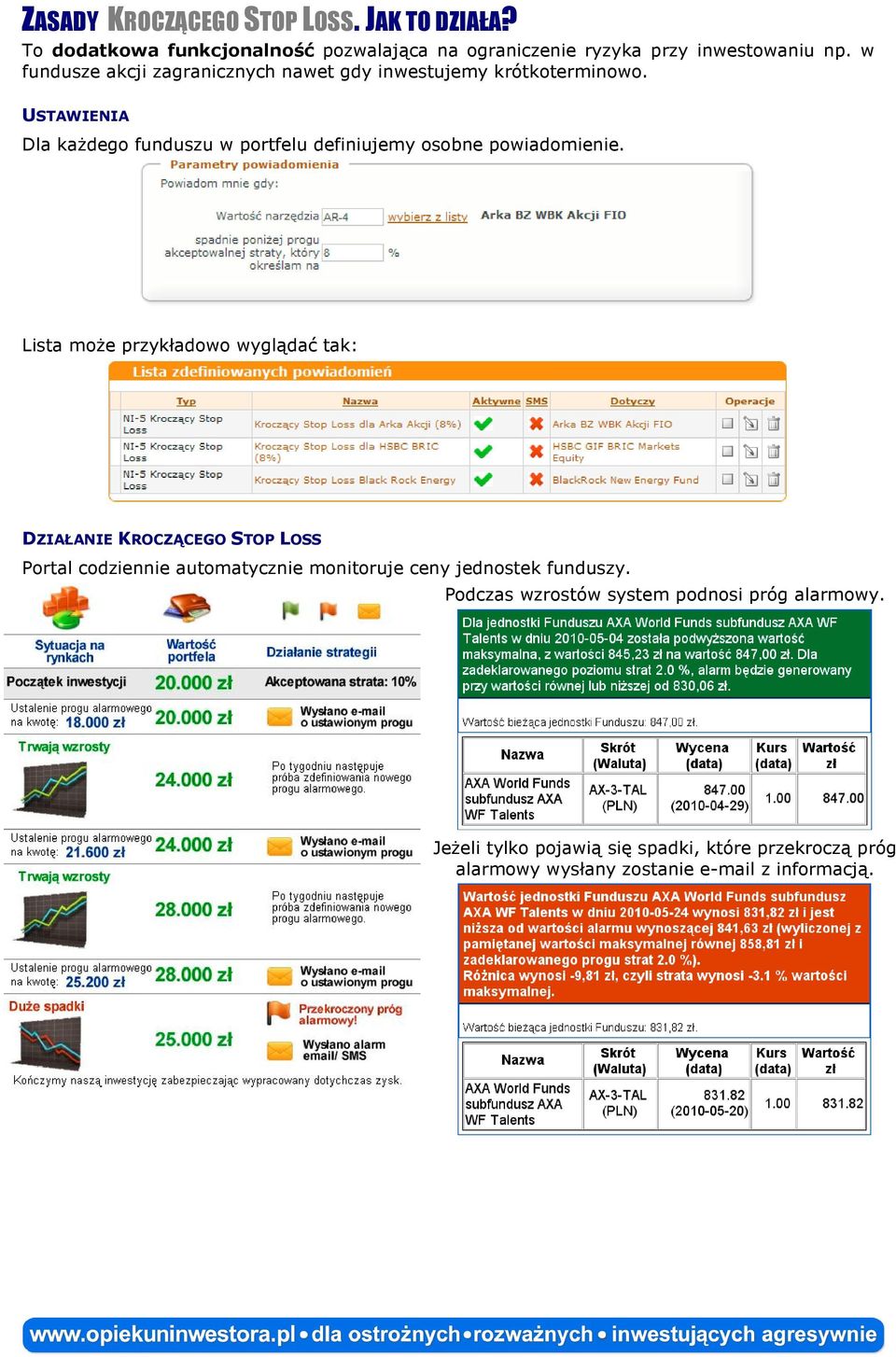 USTAWIENIA Dla każdego funduszu w portfelu definiujemy osobne powiadomienie.