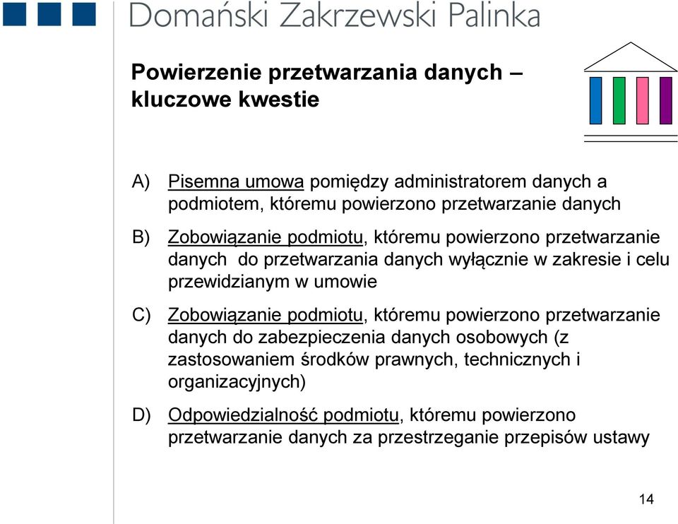 przewidzianym w umowie C) Zobowiązanie podmiotu, któremu powierzono przetwarzanie danych do zabezpieczenia danych osobowych (z zastosowaniem