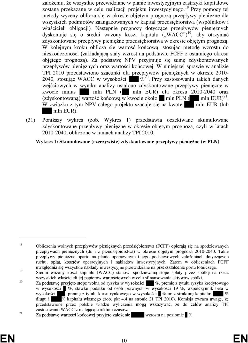 Następnie prognozy dotyczące przepływów pieniężnych dyskontuje się o średni ważony koszt kapitału ( WACC ) 19, aby otrzymać zdyskontowane przepływy pieniężne przedsiębiorstwa w okresie objętym