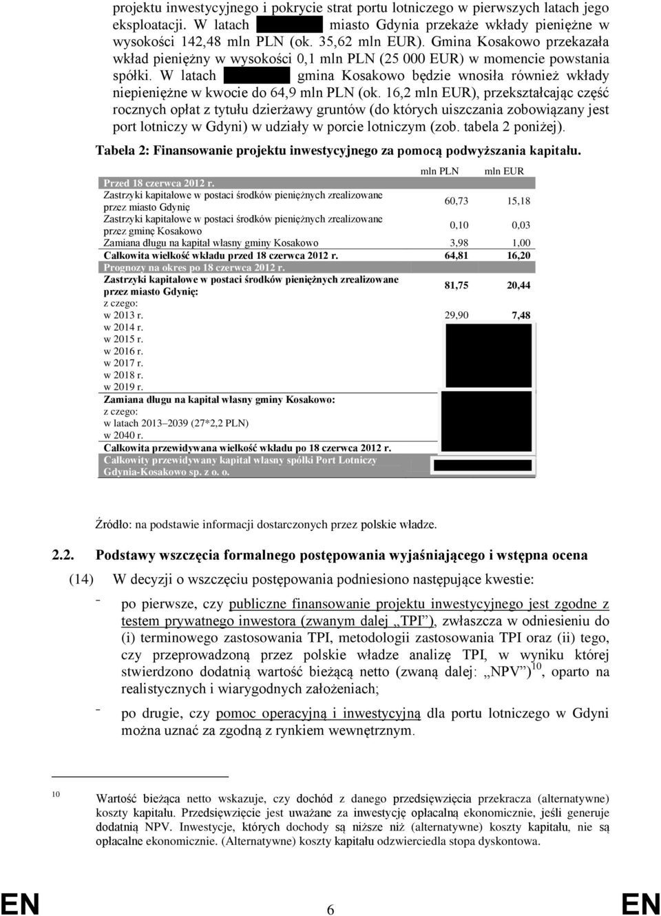 W latach 2011 2040 gmina Kosakowo będzie wnosiła również wkłady niepieniężne w kwocie do 64,9 mln PLN (ok.
