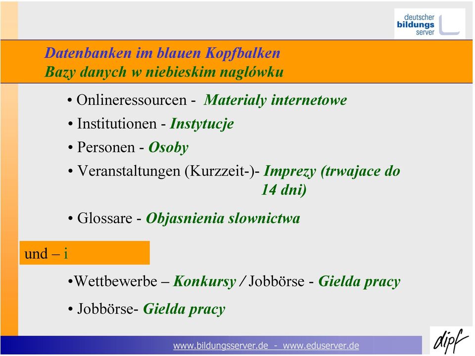 Osoby Veranstaltungen (Kurzzeit-)- Imprezy (trwajace do 14 dni) Glossare -