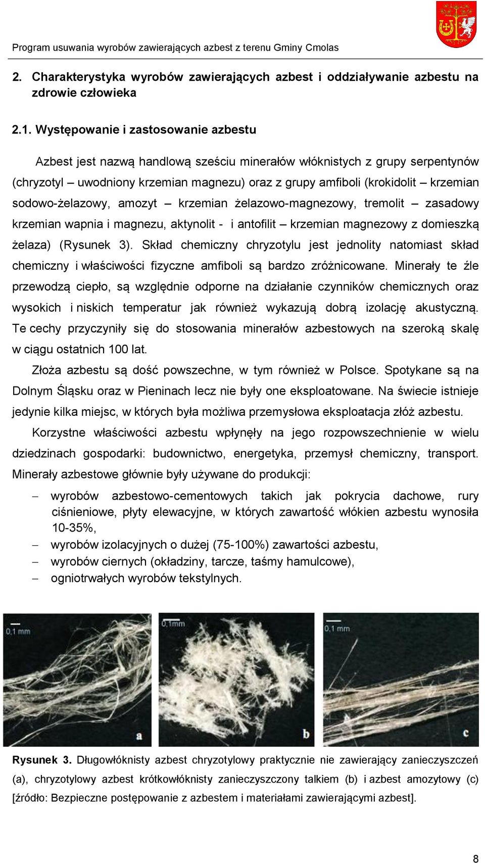 sodowo-żelazowy, amozyt krzemian żelazowo-magnezowy, tremolit zasadowy krzemian wapnia i magnezu, aktynolit - i antofilit krzemian magnezowy z domieszką żelaza) (Rysunek 3).