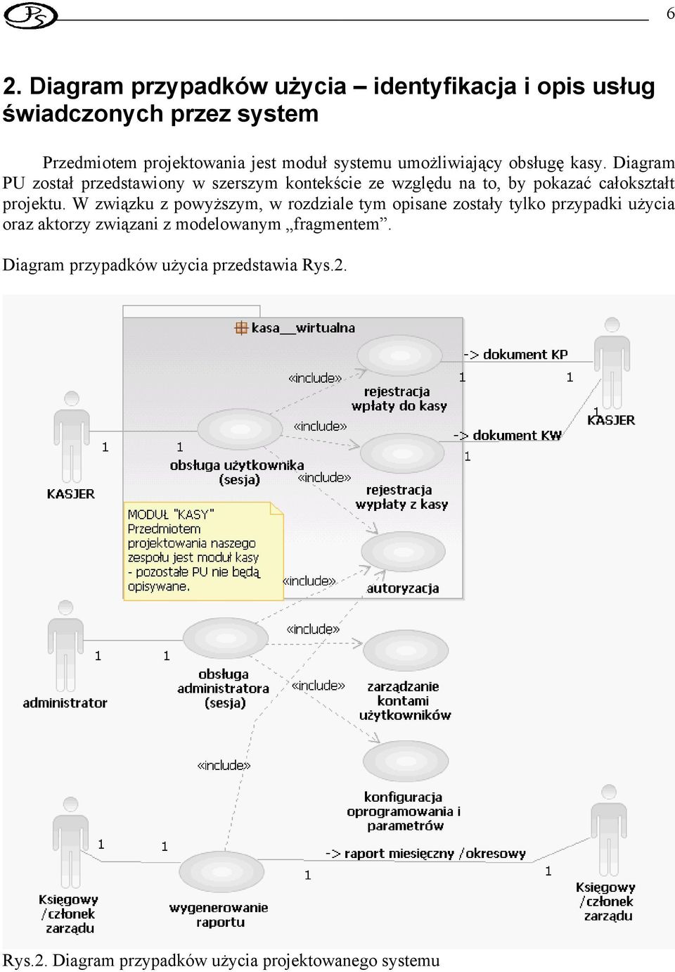 Diagram PU został przedstawiony w szerszym kontekście ze względu na to, by pokazać całokształt projektu.