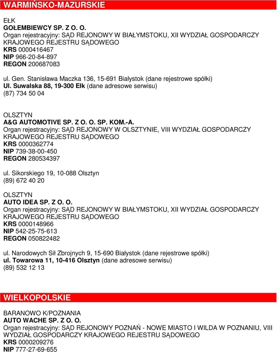 Kujawsko-Pomorskie. Załącznik Nr 5 Do Regulaminu Mazda More & More Karta Vip. Lista Autoryzowanych Stacji Obsługi Pojazdów Marki Mazda - Pdf Free Download