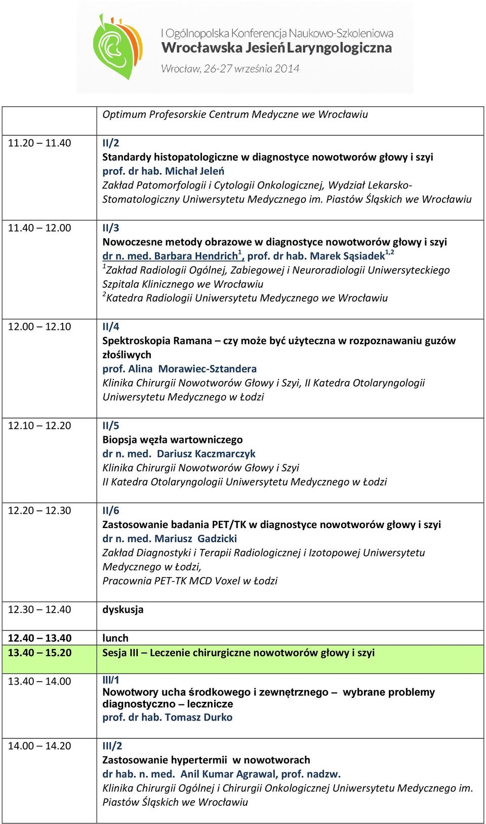 00 II/3 Nowoczesne metody obrazowe w diagnostyce nowotworów głowy i szyi dr n. med. Barbara Hendrich 1, prof. dr hab.