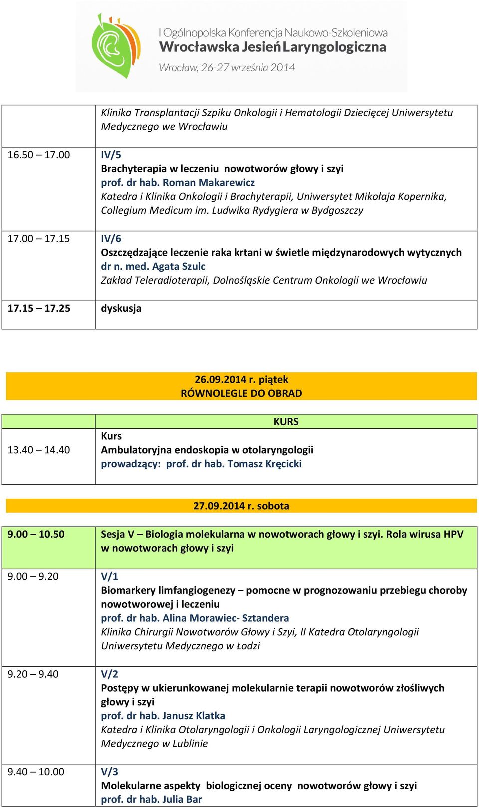 15 IV/6 Oszczędzające leczenie raka krtani w świetle międzynarodowych wytycznych dr n. med. Agata Szulc Zakład Teleradioterapii, Dolnośląskie Centrum Onkologii we 17.15 17.25 dyskusja 26.09.2014 r.