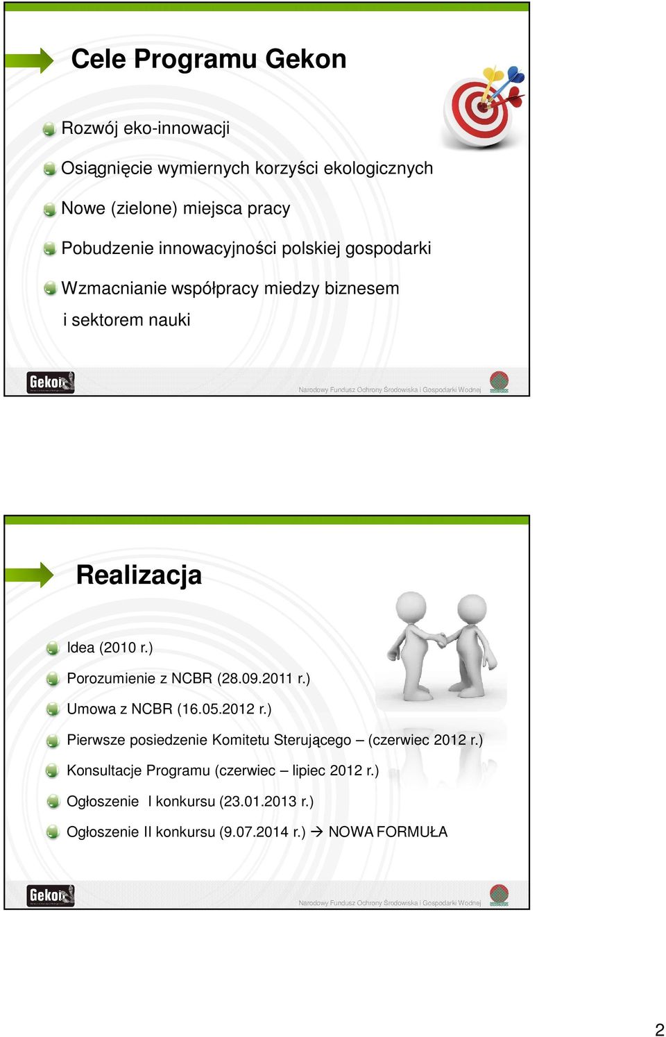 ) Porozumienie z NCBR (28.09.2011 r.) Umowa z NCBR (16.05.2012 r.) Pierwsze posiedzenie Komitetu Sterującego (czerwiec 2012 r.