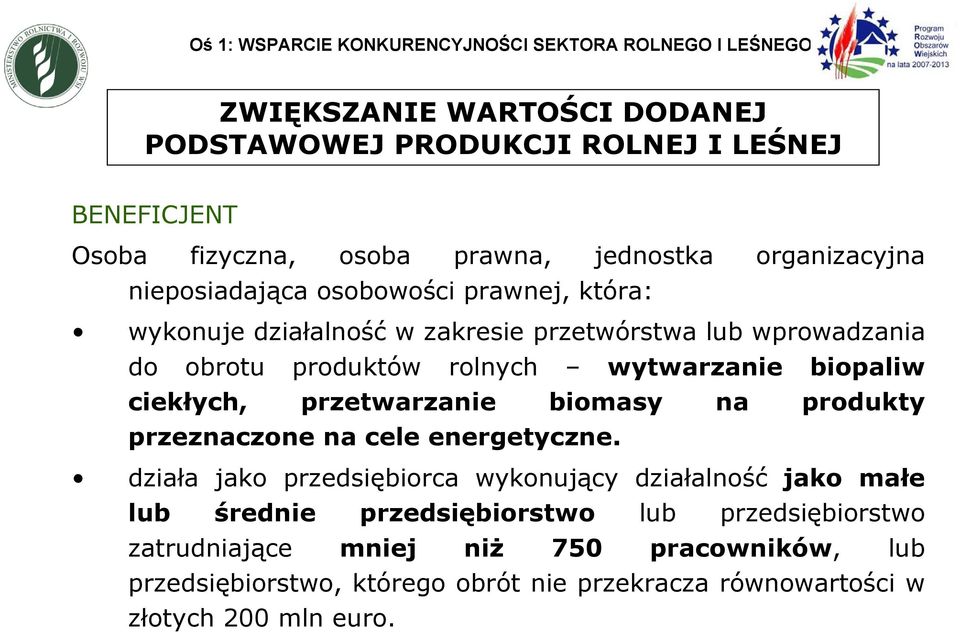 wytwarzanie biopaliw ciekłych, przetwarzanie biomasy na produkty przeznaczone na cele energetyczne.