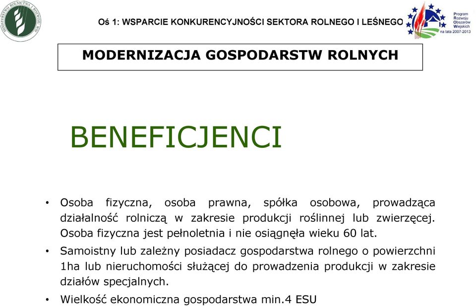 Osoba fizyczna jest pełnoletnia i nie osiągnęła wieku 60 lat.