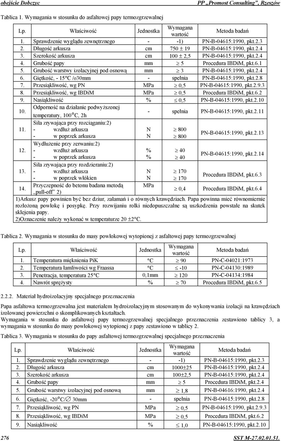 Grubo%1 papy mm 5 Procedura IBDiM, pkt.6.1 5. Grubo%1 warstwy izolacyjnej pod osnow mm 3 P-B-04615:1990, pkt.2.4 6. Gi&tko%1, - 15 C / 30mm - spenia P-B-04615:1990, pkt.2.8 7.