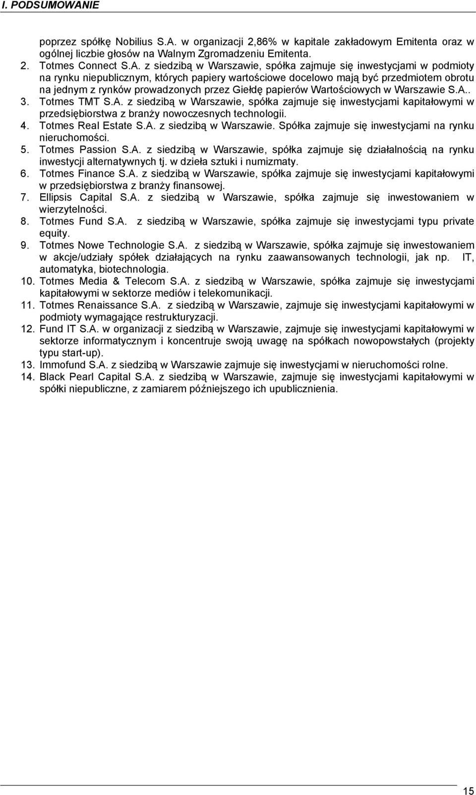 w organizacji 2,86% w kapitale zakładowym Emitenta oraz w ogólnej liczbie głosów na Walnym Zgromadzeniu Emitenta. 2. Totmes Connect S.A.