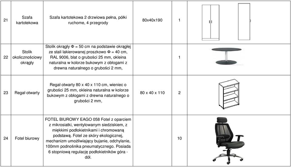 mm, okleina naturalna w kolorze bukowym z obłogami z drewna naturalnego o grubości 2 mm, 80 x 40 x 110 2 24 Fotel biurowy FOTEL BIUROWY EAGO 058 Fotel z oparciem z mikrosiatki, wentylowanym