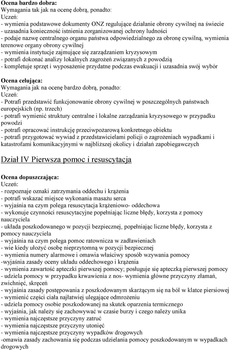 potrafi dokonać analizy lokalnych zagrożeń związanych z powodzią - kompletuje sprzęt i wyposażenie przydatne podczas ewakuacji i uzasadnia swój wybór Ocena celująca: Wymagania jak na ocenę bardzo