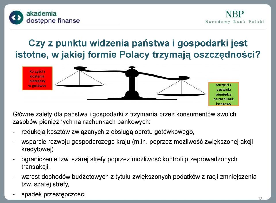 na rachunkach bankowych: - redukcja kosztów związanych z obsługą obrotu gotówkowego, - wsparcie rozwoju gospodarczego kraju (m.in.