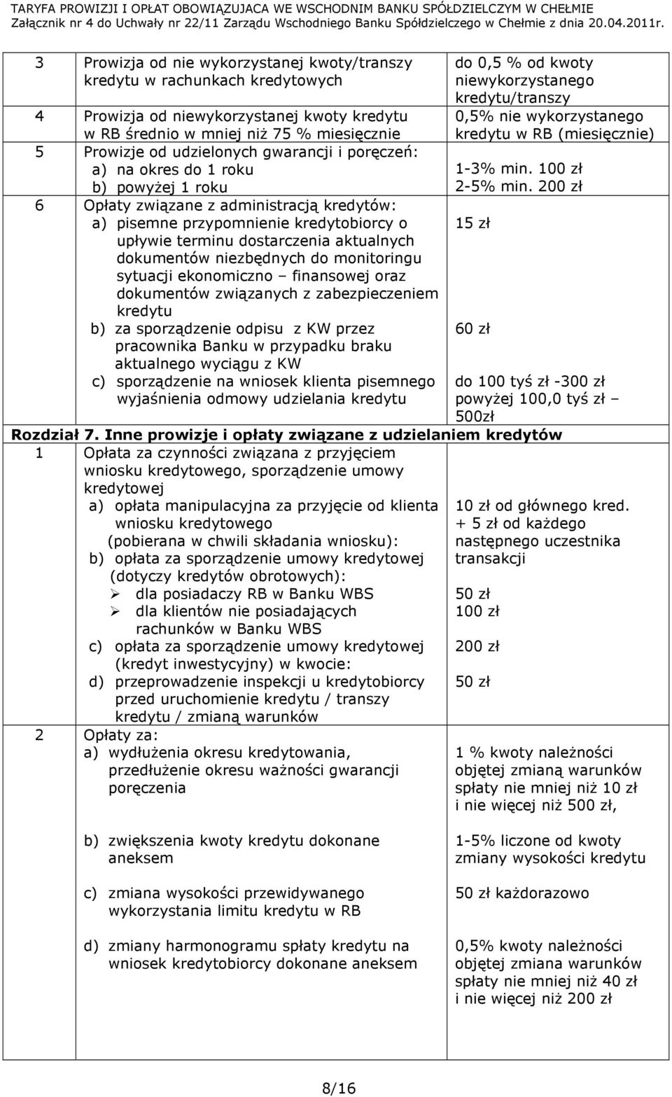 monitoringu sytuacji ekonomiczno finansowej oraz dokumentów związanych z zabezpieczeniem kredytu b) za sporządzenie odpisu z KW przez pracownika Banku w przypadku braku aktualnego wyciągu z KW c)