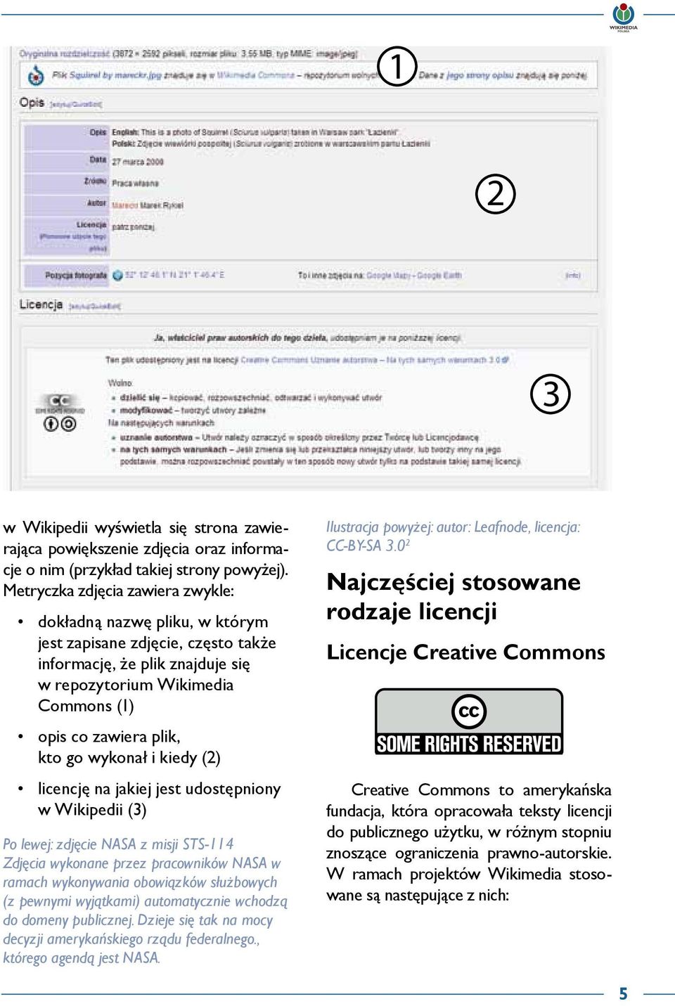 wykonał i kiedy (2) licencję na jakiej jest udostępniony w Wikipedii (3) Po lewej: zdjęcie NASA z misji STS-114 Zdjęcia wykonane przez pracowników NASA w ramach wykonywania obowiązków służbowych (z