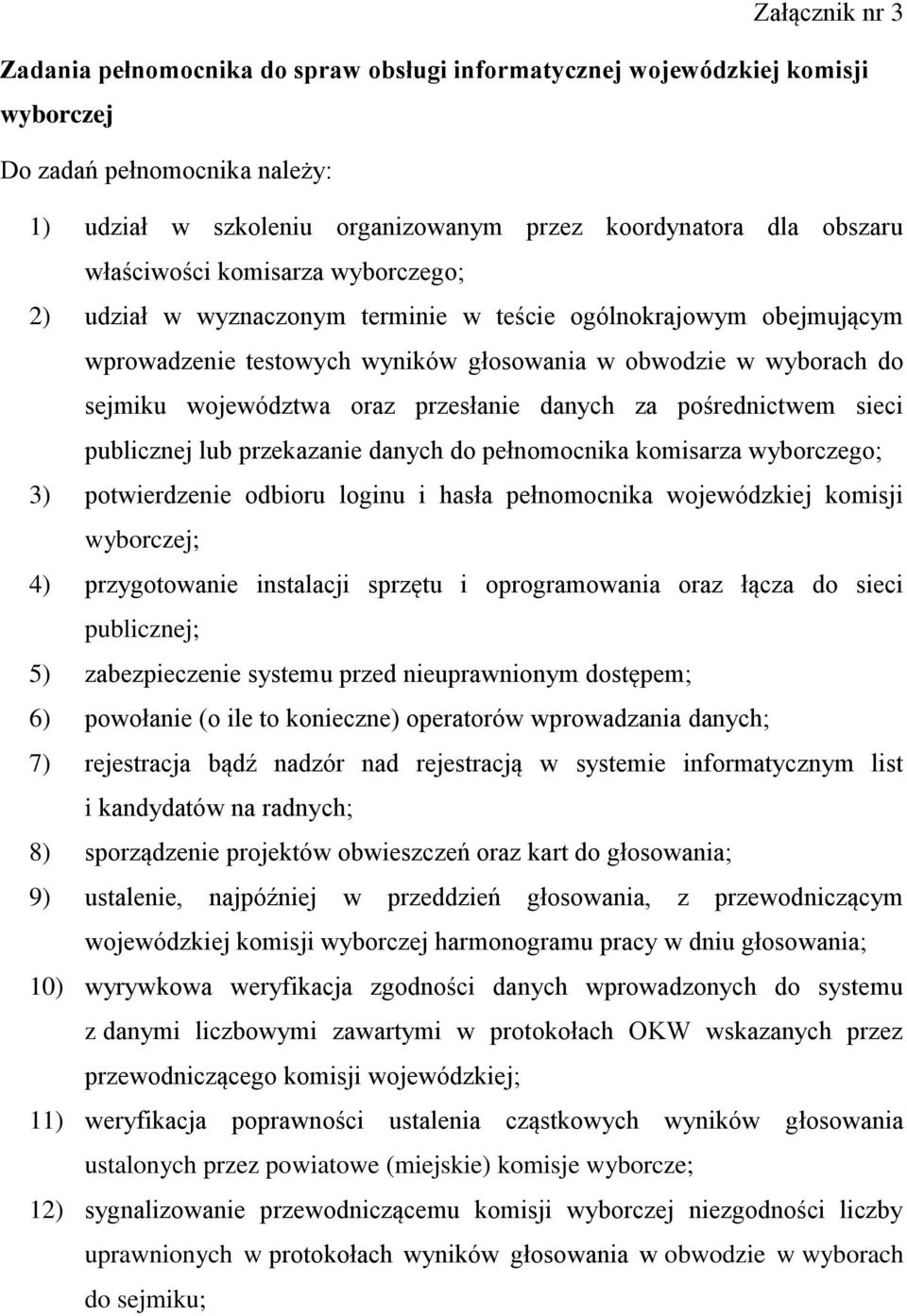 przesłanie danych za pośrednictwem sieci publicznej lub przekazanie danych do pełnomocnika komisarza wyborczego; 3) potwierdzenie odbioru loginu i hasła pełnomocnika wojewódzkiej komisji wyborczej;