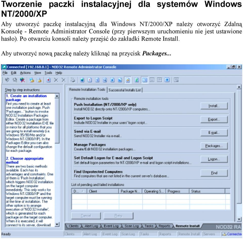 Console (przy pierwszym uruchomieniu nie jest ustawione hasło).