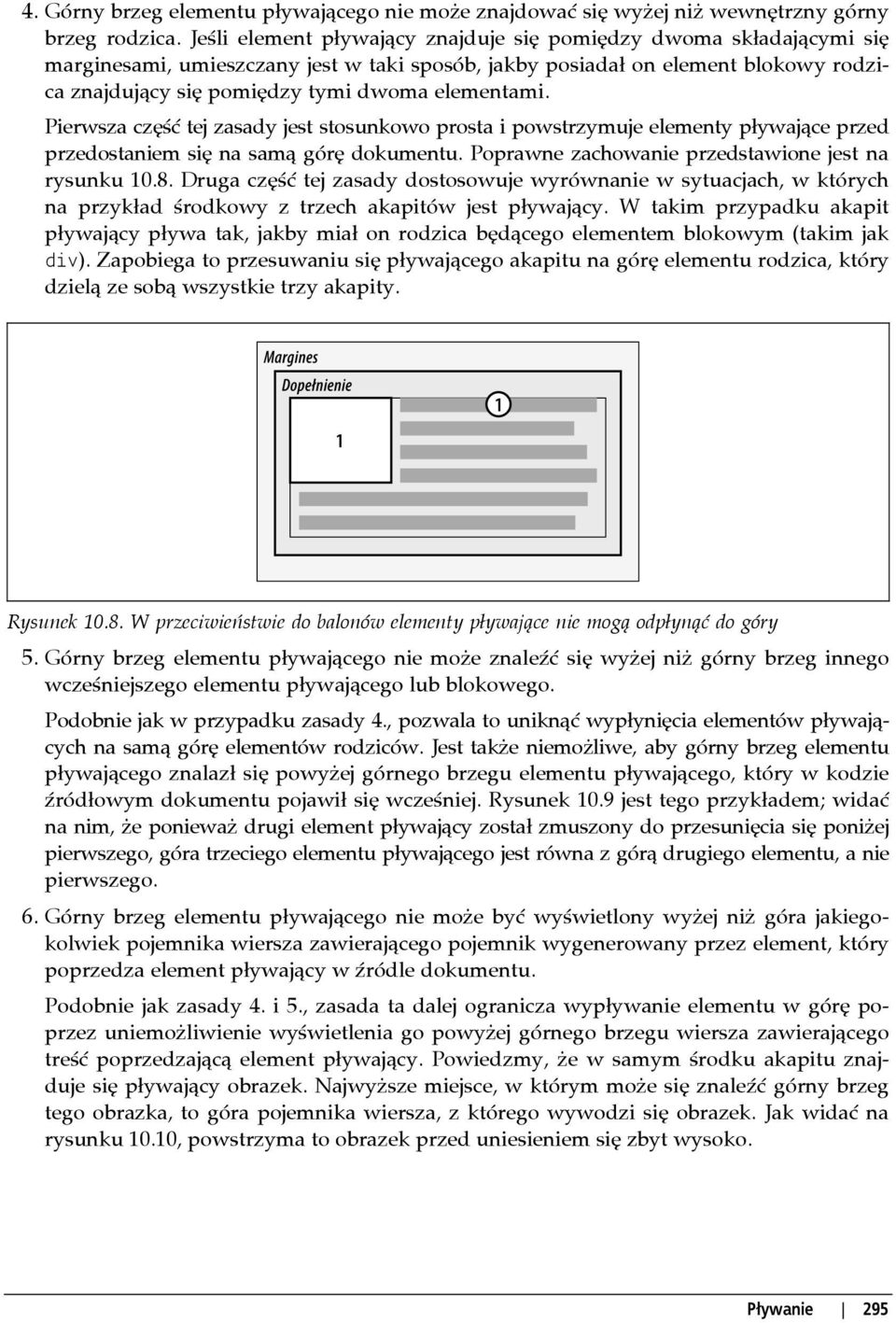elementami. Pierwsza część tej zasady jest stosunkowo prosta i powstrzymuje elementy pływające przed przedostaniem się na samą górę dokumentu. Poprawne zachowanie przedstawione jest na rysunku 10.8.