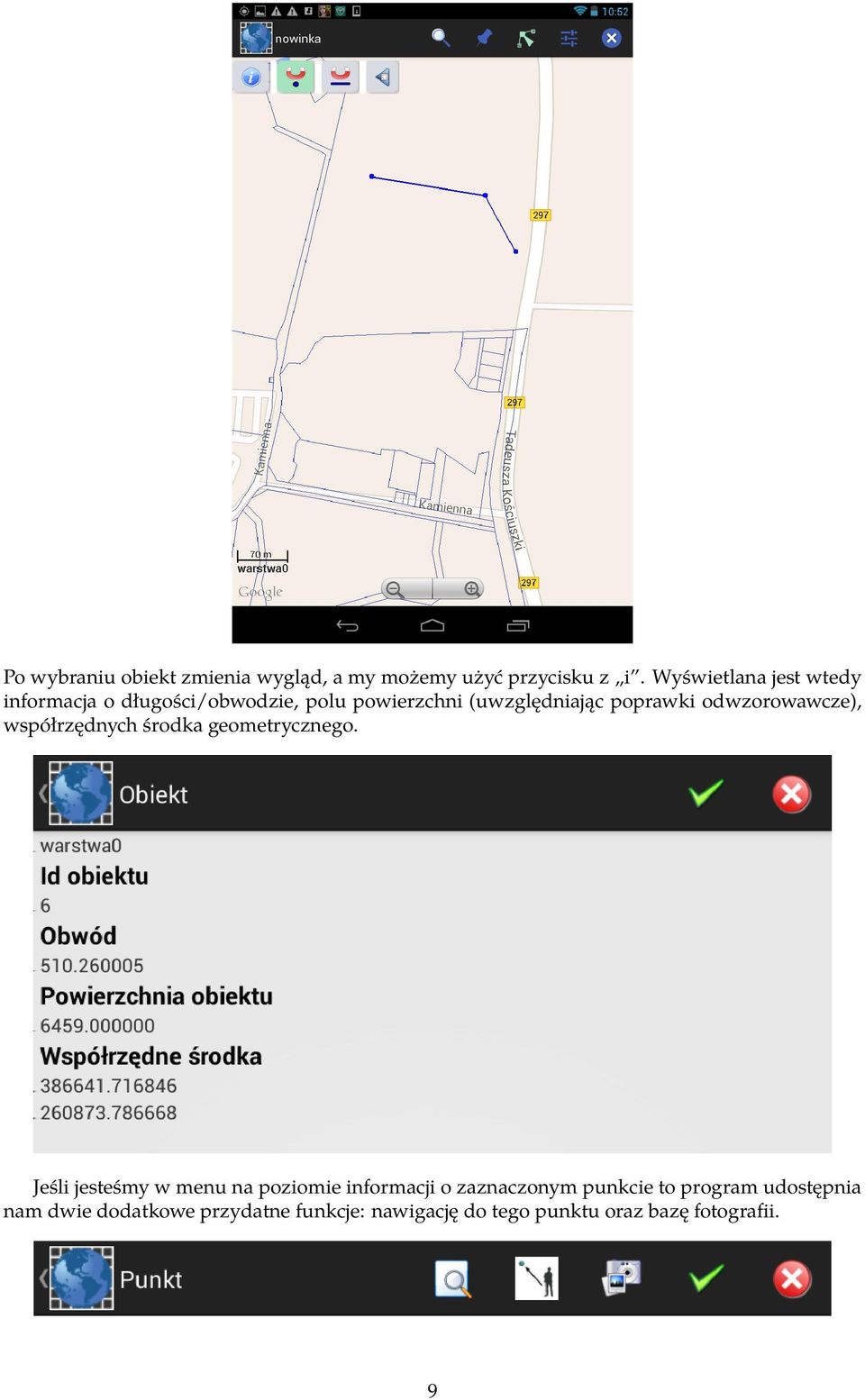 odwzorowawcze), współrzędnych środka geometrycznego.