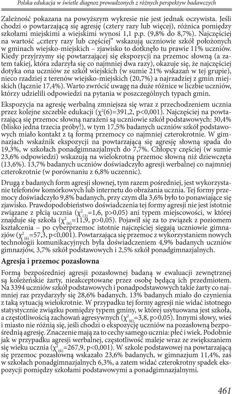 Kiedy przyjrzymy się powtarzającej się ekspozycji na przemoc słowną (a zatem takiej, która zdarzyła się co najmniej dwa razy), okazuje się, że najczęściej dotyka ona uczniów ze szkół wiejskich (w