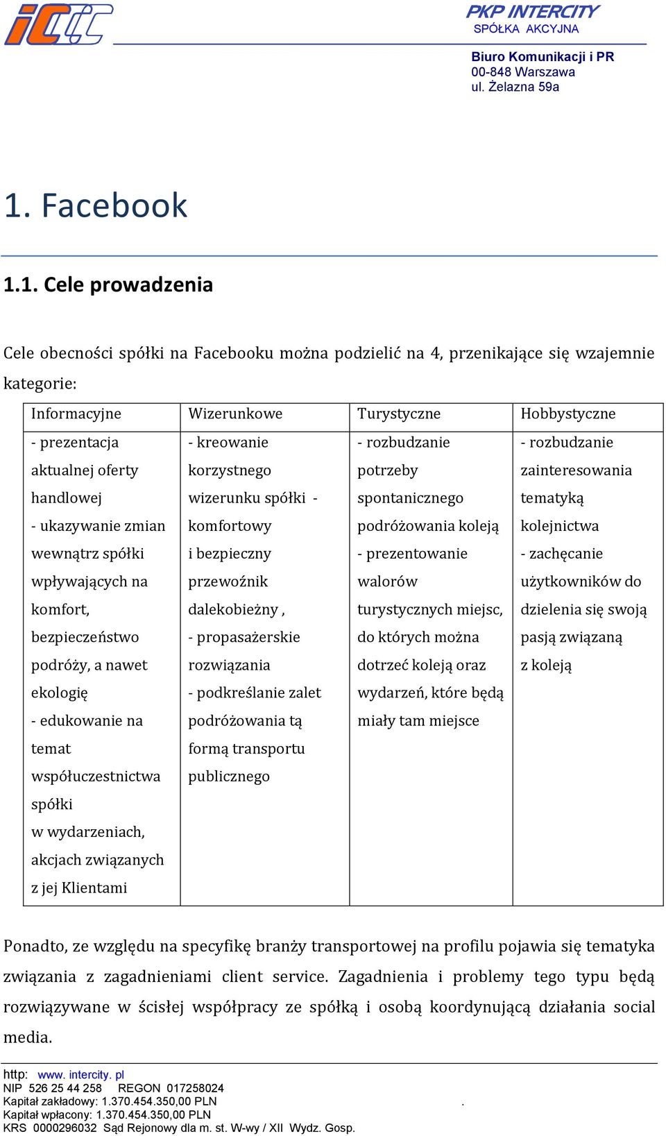 związanych z jej Klientami - kreowanie korzystnego wizerunku spółki - komfortowy i bezpieczny przewoźnik dalekobieżny, - propasażerskie rozwiązania - podkreślanie zalet podróżowania tą formą